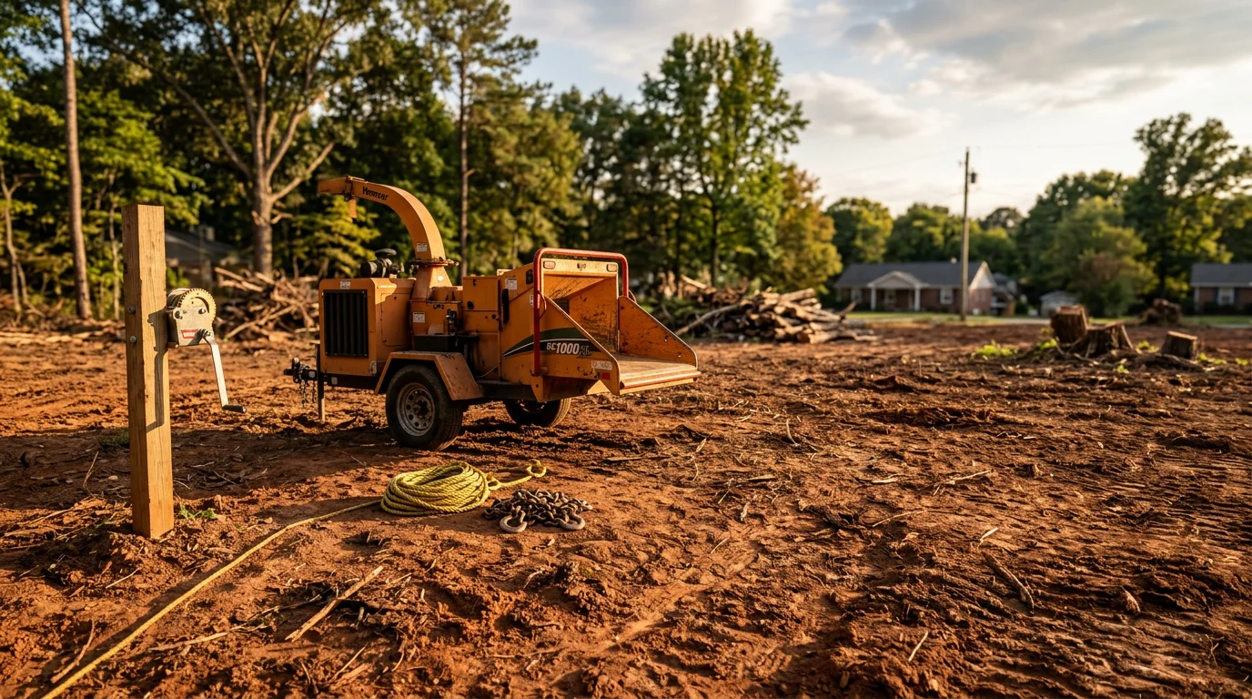 Heavy equipment clearing overgrown residential lot in Nashville area